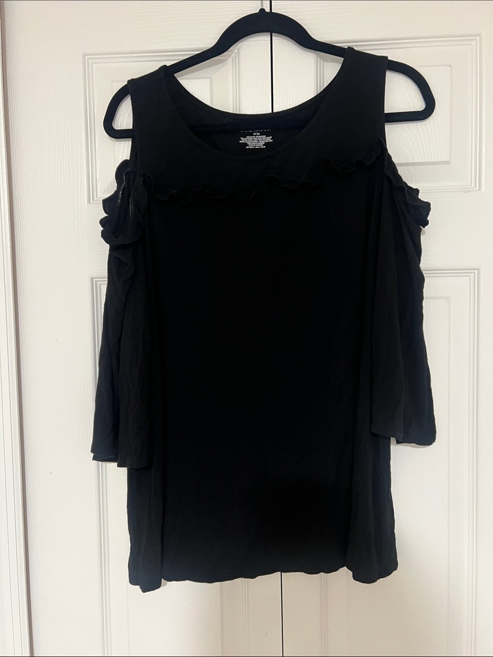 Lane Bryant Black Cold-Shoulder Ruffle Knit Top